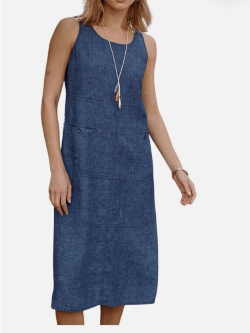 J. Jill Sleeveless Chambray Midi Dress in Blue